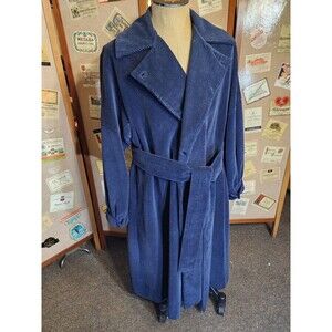 Vtg Womens Haberdasher Blue Corduroy Swing Coat Belt Designer Liss Madison Ave